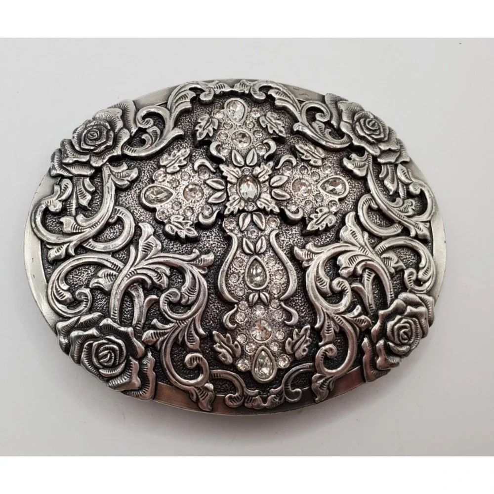 Nocona Cross Metal Silver Tone Belt Buckle